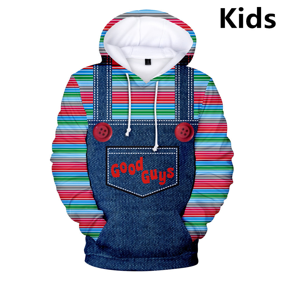 

3 To 14 Years Kids Hoodies The evil Good Guys toy 3d Printed Boy Girl Hoodie halloween Chucky Sweatshirt Casual Children Clothes, Black