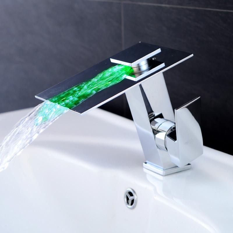 

LED Faucet LED Bathroom Basin Faucet Brass Chrome Finished Waterfall Taps Water Power Basin Tap Mixer Torneira