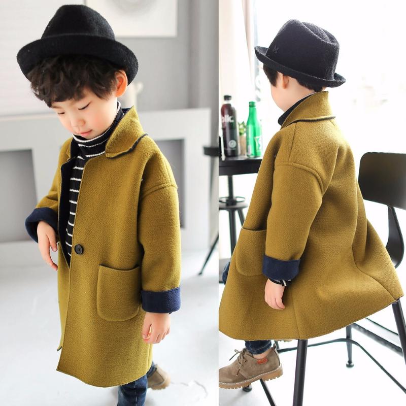 

2020 Spring Fall Children's Long Woolen Jacket Boys & Girls Casual Loose Outerwear Children's Solid Trench Coat Kids Clothes X55, Gold