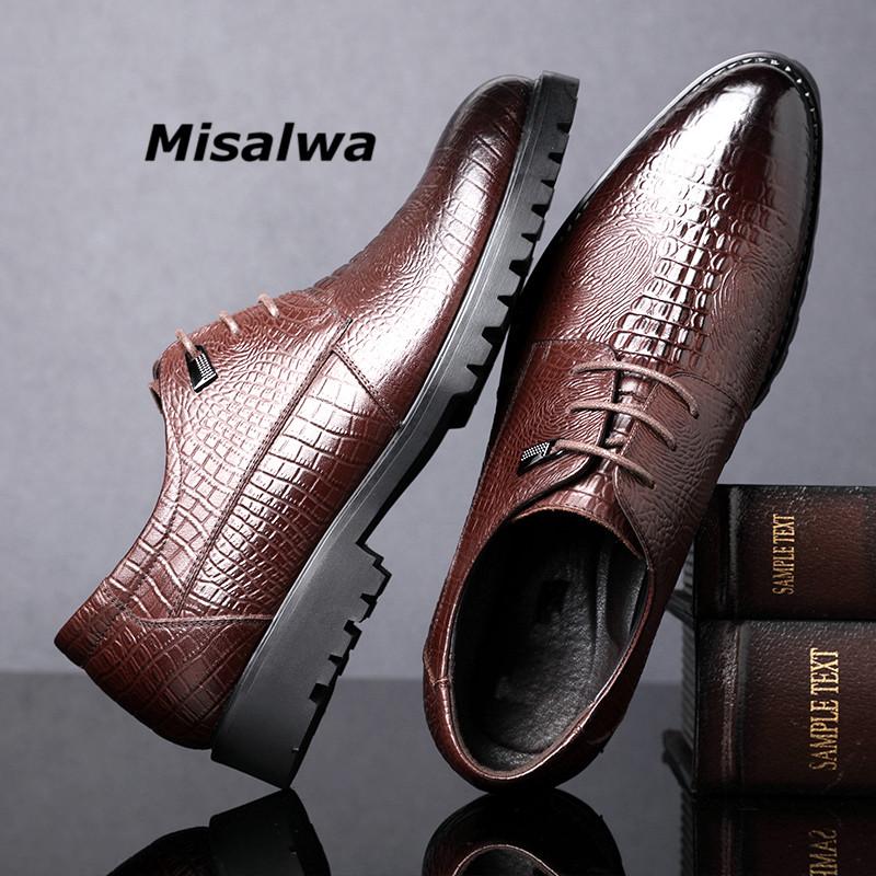 

Misalwa Men Formal Business Shoes 2020 New Arrival Comfortable Modern Dress Shoes for Men Crocodile Grain Leather Wedding Flats, Black