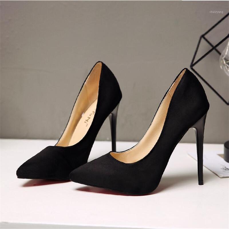

2021 Black Red Heel Shoes Women High Heels Faux Suede Stiletto Sexy Heels Pumps Pointed Toe Wedding Shoes For Woman1