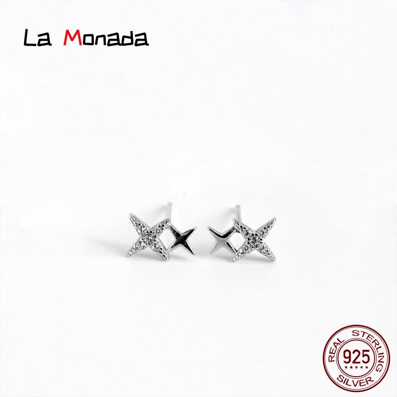 

Stud La Monada Earrings For Women Female Asymmetrical Star Small Silver 925 Minimalist Korean Jewelry Woman Girls