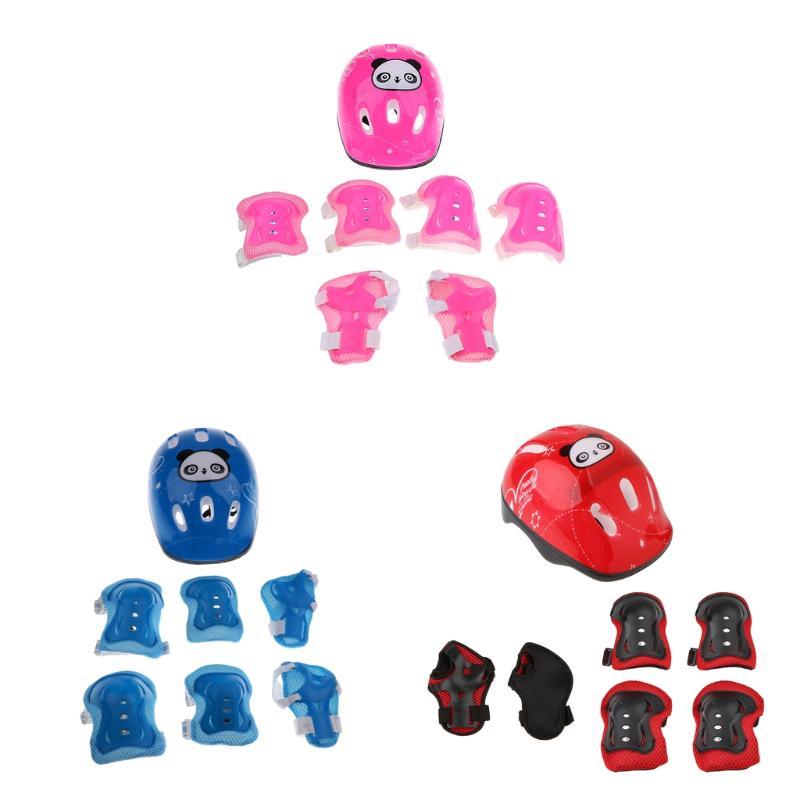 

7 Pieces Kids Children Roller Skating Skateboard Bike Helmet Knee Elbow Pad Wrist Guard Safety Protective Sets, Red