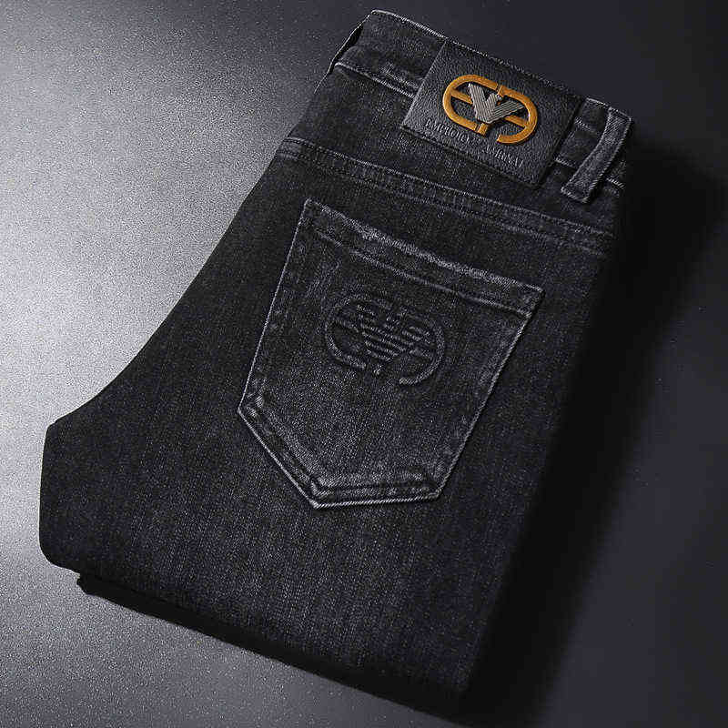 

and Autumn Winter Thick Brand Jeans Men's Slim Straight Elastic Medium Waist Youth Black, Fn8699