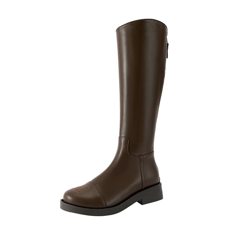 

Camellia thigh-high boot girl 2020 but knee-thick sole medium high rider boot does not drop, Beige