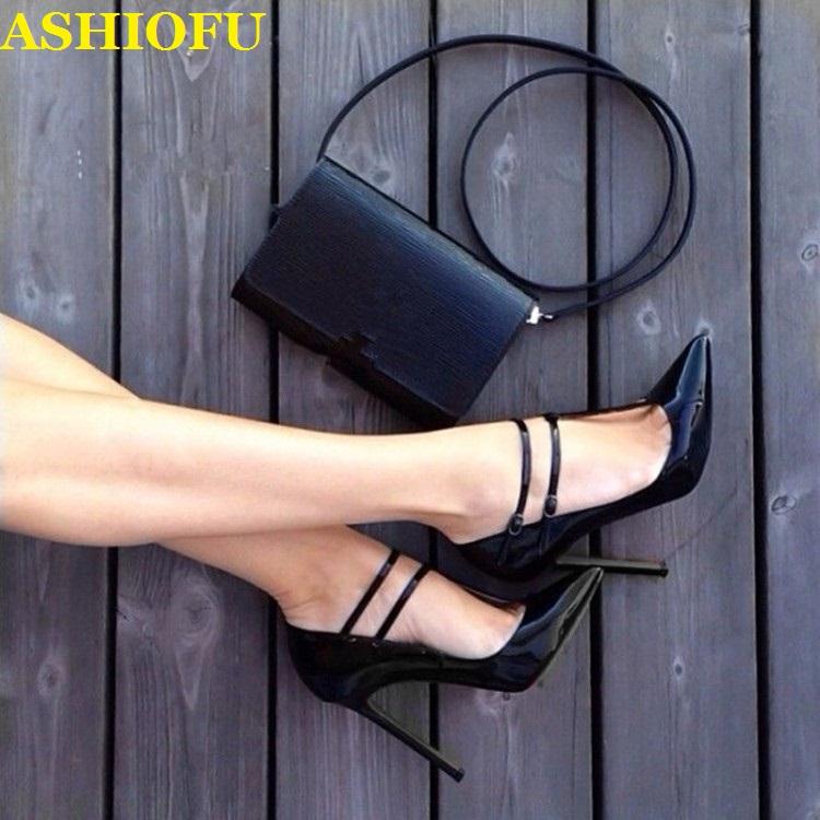 

ASHIOFU Handmade Women High Heel Pumps Double Buckle Strap Party Dress Shoes Daily Wear Fashion Pumps Court Shoes, As pic