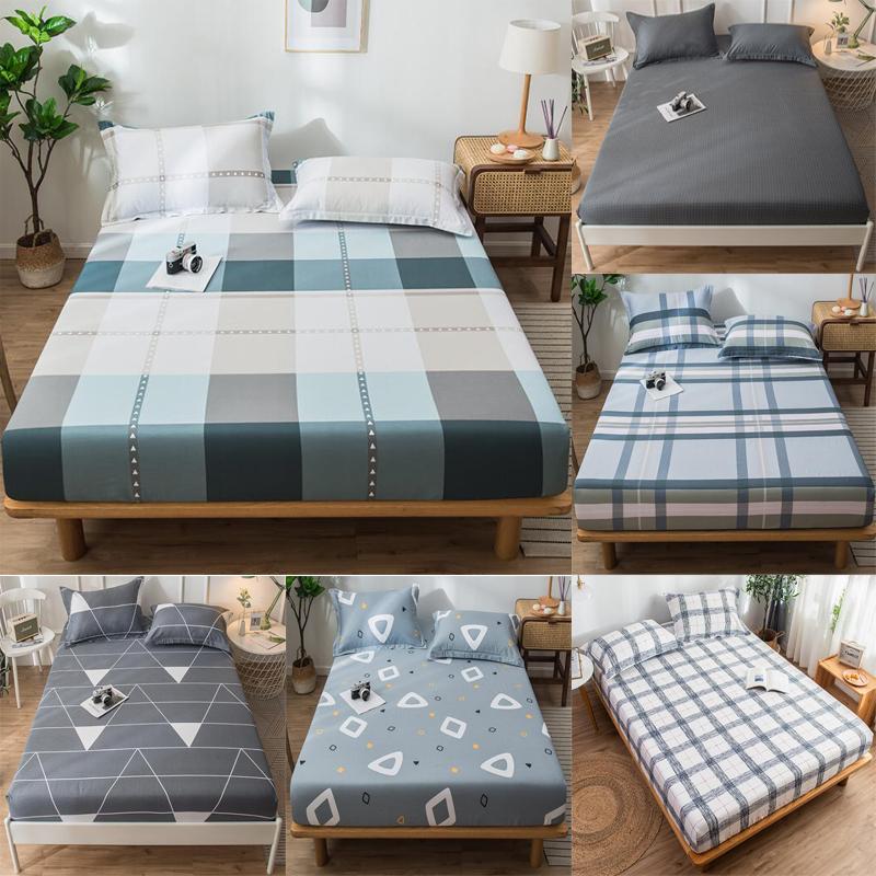

1pc Geometric Mattress Cover With Elastic Band Fitted Sheet Bed Sheet Eco Printed 120/150/180x200cm Pure Cotton, Design 4