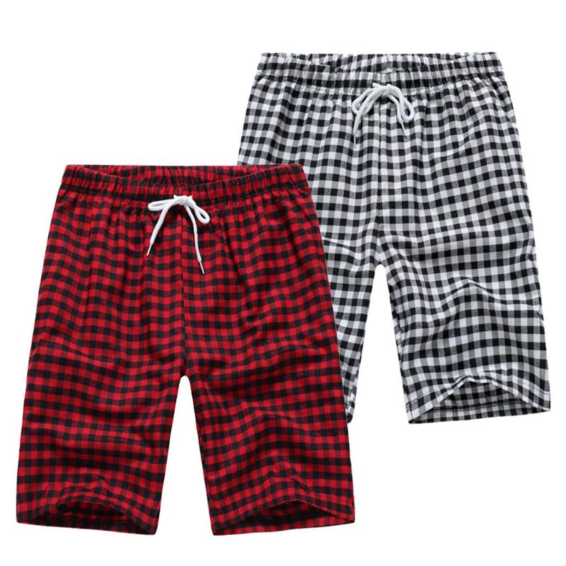 

2020 Shorts Men Casual Loose High Waist Drawstring Elastic Waist Comfort Plaid Shorts Pants Pantalones Cortos Hombre