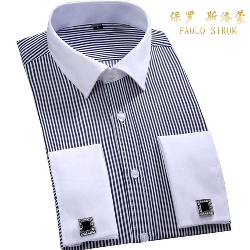 

Men's Dress Shirts Loose French Cuff Regular Fit Luxury Striped Business Long Sleeve Cufflinks Social Pluse Size Blouse 6XL 201124, Fs07