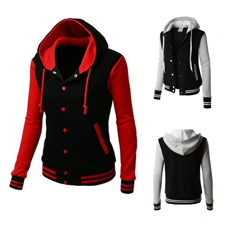 

2021 New Women's Women Hooded Sweatshirts Long Sleeve Hoody Ladies Pocket Patchwork Baseball Jacket Hoodies 7i6p, Burgundy