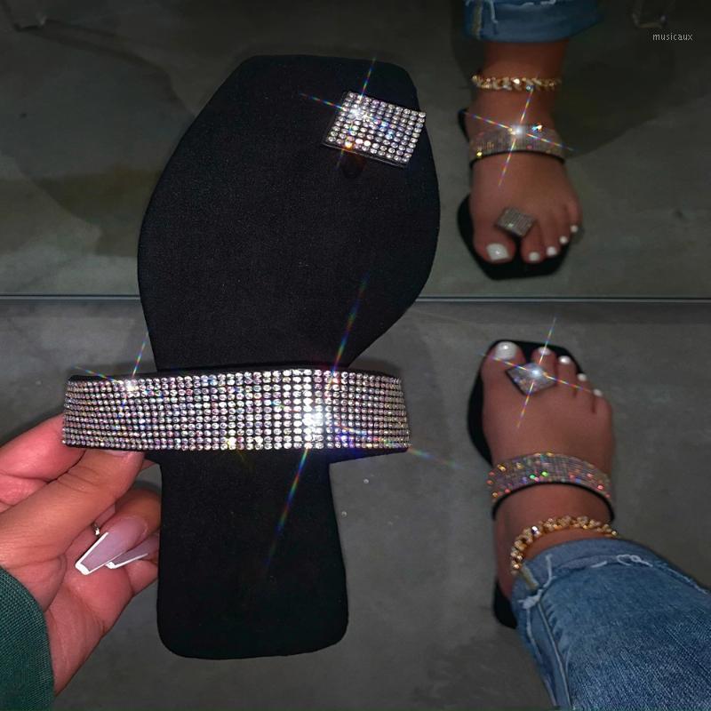 

Sexy Summer Rhinestone Shoes Women Flip Flops Outdoor Leisure Flat Slippers Party Casual Sandals Open Toe Shoes 37-421, As shown