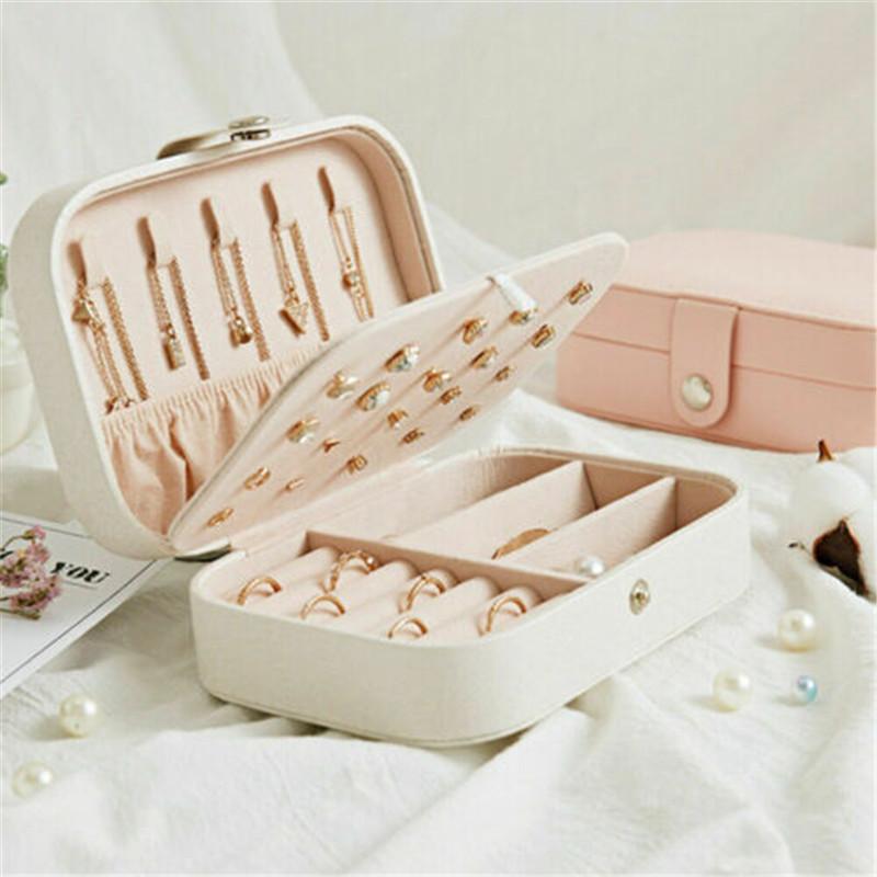 

2020 PU Jewelry Organizer Display Double layer Travel Case Boxes Universal Portable With Button Leather Storage Zipper Jewelers