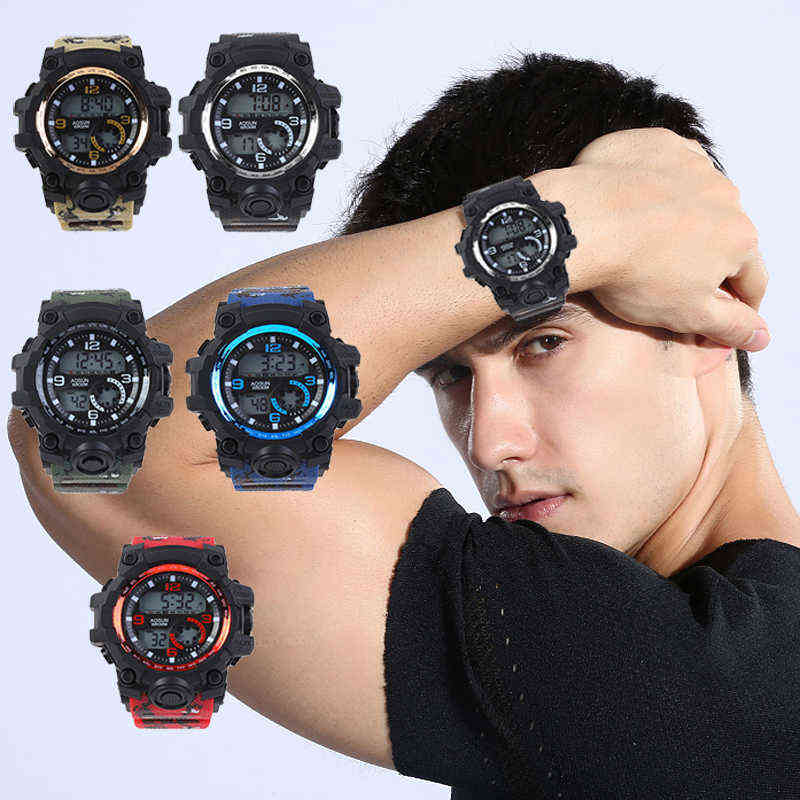 

Outdoor 30M Waterproof Sports Men Watch Couple Fashion Men's Multi-Functional LED Electronic Watchs For G Style Shock 211231, 1730 khaki