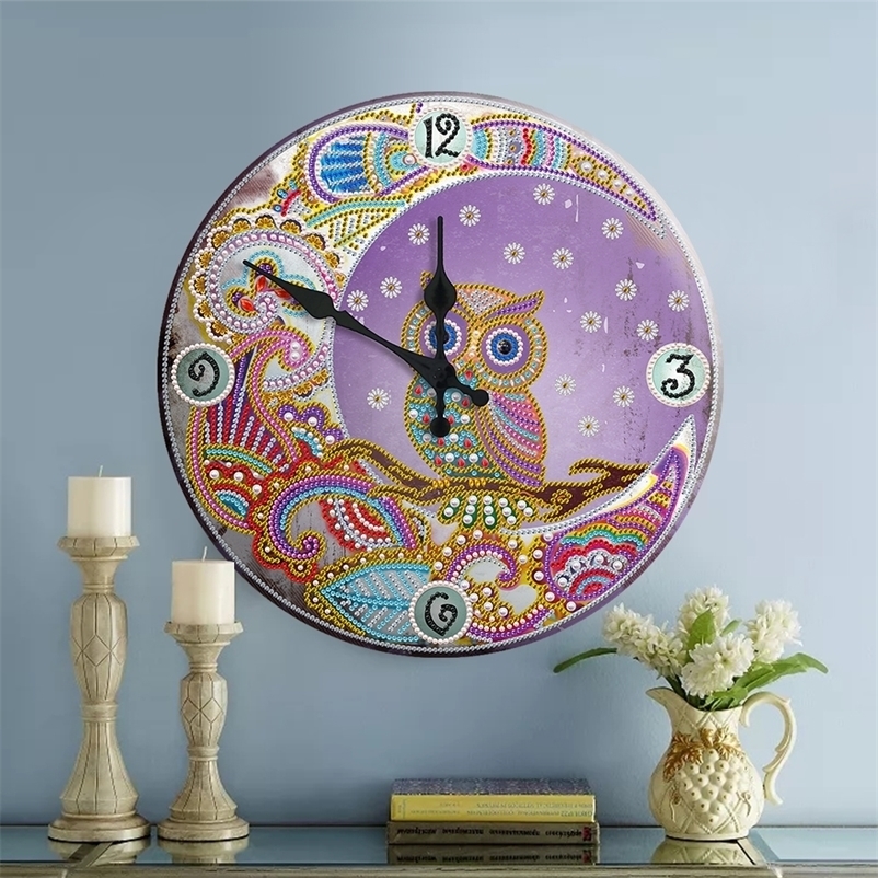 

New Products 5D Tin Diamond Painting Clock Owl Diamond Embroidery Picture Of Rhinestone Home Wall Decor Painting With Diamonds 201201