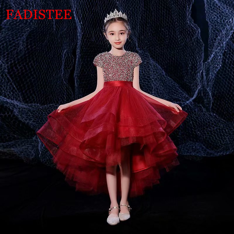 

FADISTEE Girl dress Flower Girl Dresses lace Girl Infant Dress Kids Formal Wear girls dress Tulle Short Sleeve High Low Beads, Same as image