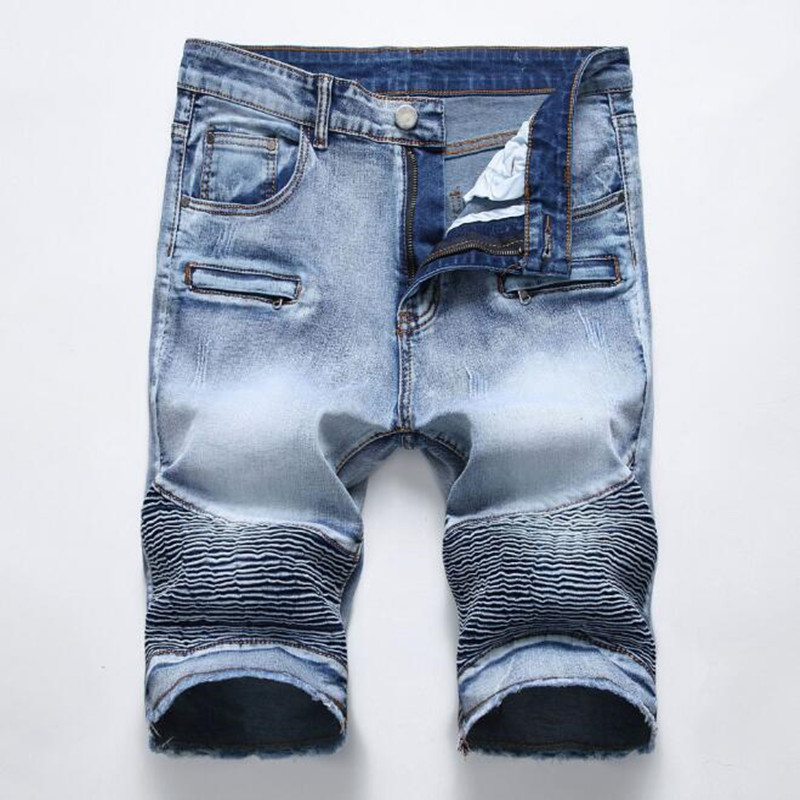 

2021 Men Summer New Style Elastic Force Slim Fit Short Clothes Blue Motorcycle Jean Shorts Jeans Masculine Brand Ksk9