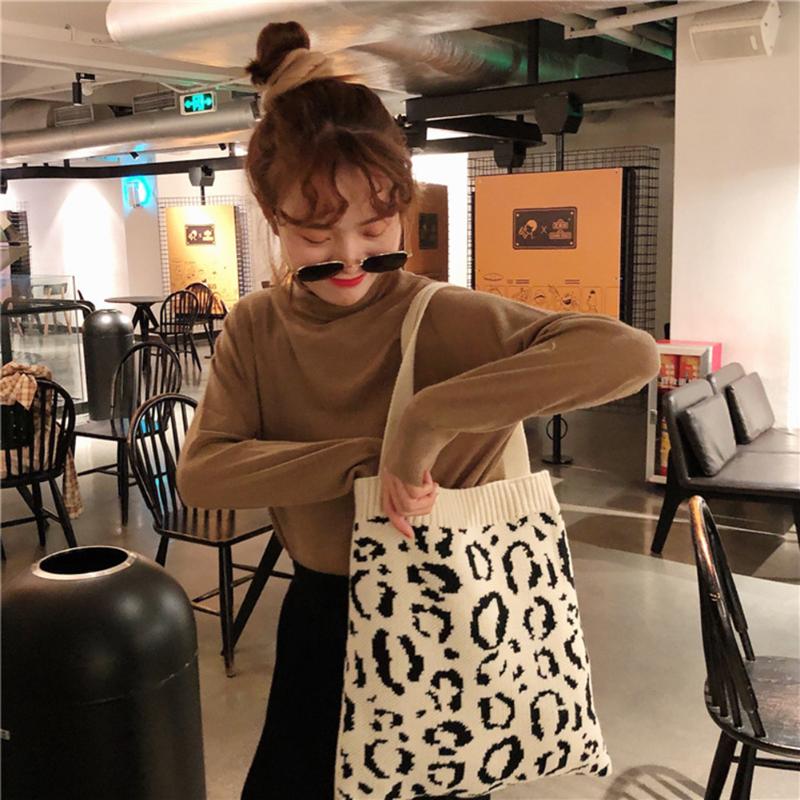 

Vintage Leopard Pattern Shoulder Bag Women Daily Large Capacity Knitted Handbags Fashion Exquisite Shopping Bag, Gray