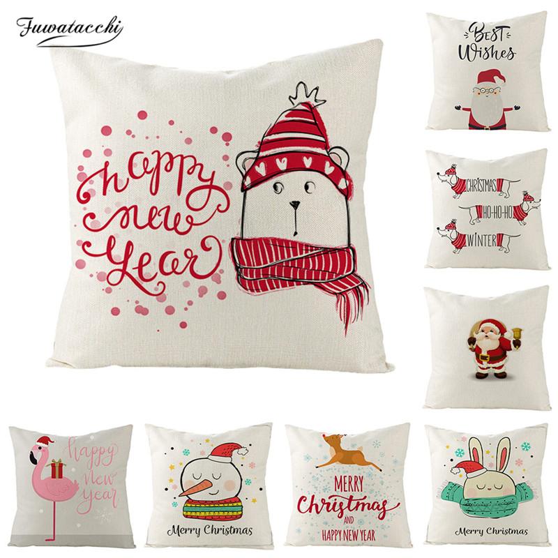 

Fuwatacchi Pillowcase Linen Santa Claus Printed Cushion Cover for Home Sofa Decorative Christmas Pillows Case 45*45cm Xmas Gifts, Pc11446