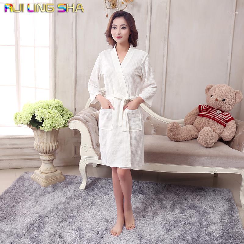 

Wholesale-Towel Bath Robe Dressing Gown Unisex Men Women Sleeve Solid Cotton Waffle Sleep Lounge Bathrobe Peignoir Nightgowns Lovers Robes1, White