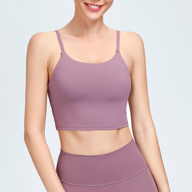 

Nude feel fabric nylon soft running underwear women thin shoulder strap yoga bra absorption sports bra running fitness, Black
