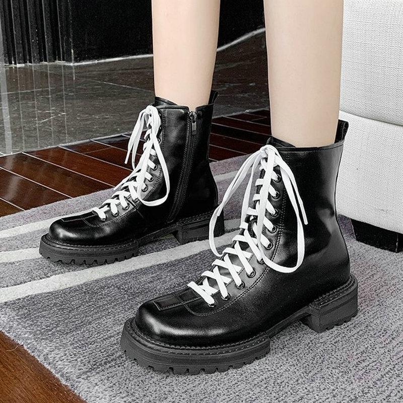 

Large Size 35-44 2020 New Women's Fashion Boots Autumn Ins Brand Design Platform Shoes Woman Flat Heels Ladies Leisure Rain Boot, Black