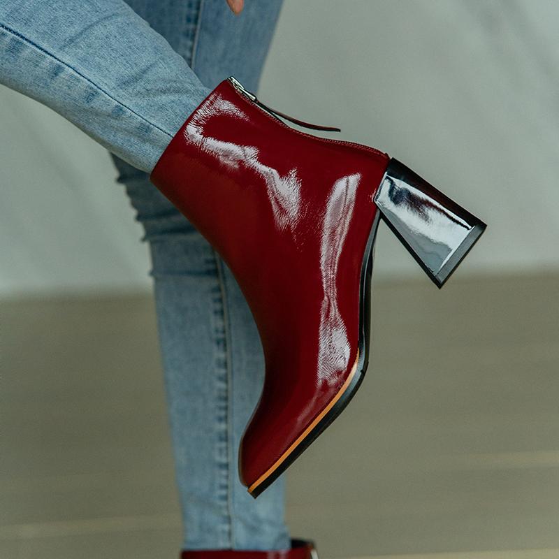 

INS HOT Women ankle boots natural leather upper 22-26CM Cow patent leather boots for women online celebrity shoes woman, Black