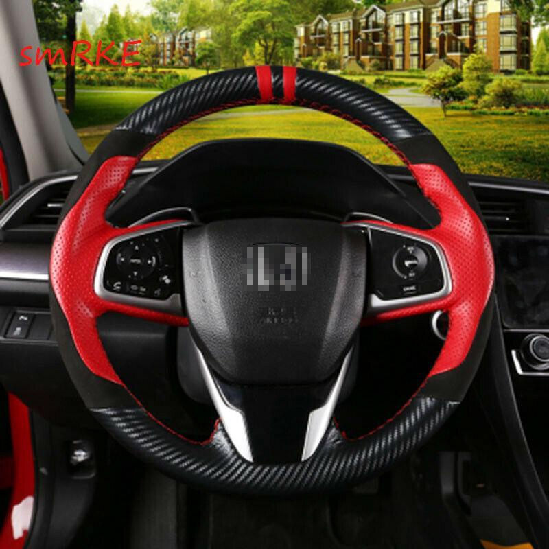 For Honda Civic 10th Crider 19 CRV Red Leather Carbon fiber steering wheel cover Anti-slip fit all season-image-608044453