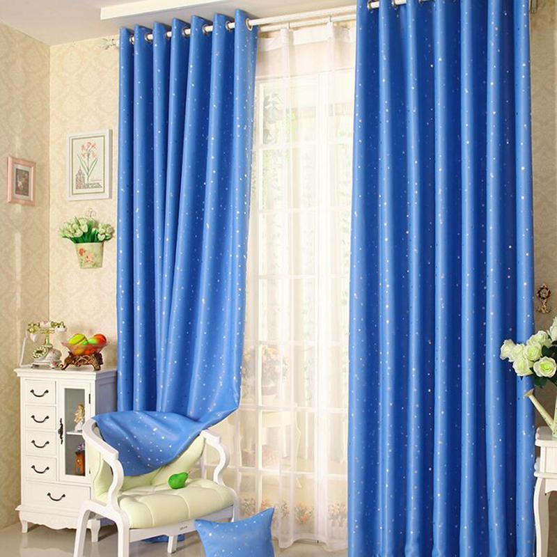

Shiny Stars Blackout Curtains For Kids Child Bedroom Korean Style Window Voile Tulle Curtains For Living Room, Sky blue
