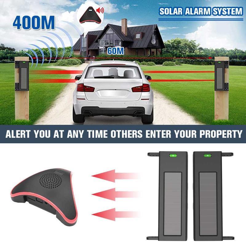 

NEW Solar Wireless Driveway Alarm System 400M Long Transmission Range 190 Feet Wide Sensor Range Waterproof No Need Replace1