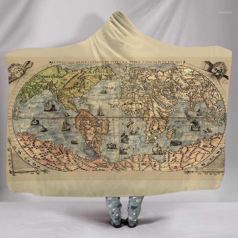 

3D Digital Print Map Series Hooded Blanket Cloak Thickened Double-Layer Plush Sherpa Warm Blanket Home for Adults Youth Winter1