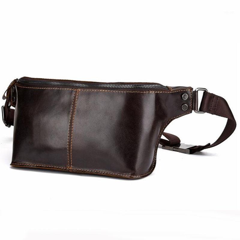 

High Quality Oil Wax Cowhide Men Belt Fanny Pack Genuine Leather Crossbody Sling Bags Vintage Casual Hip Bum Chest Waist Bag1, Brown