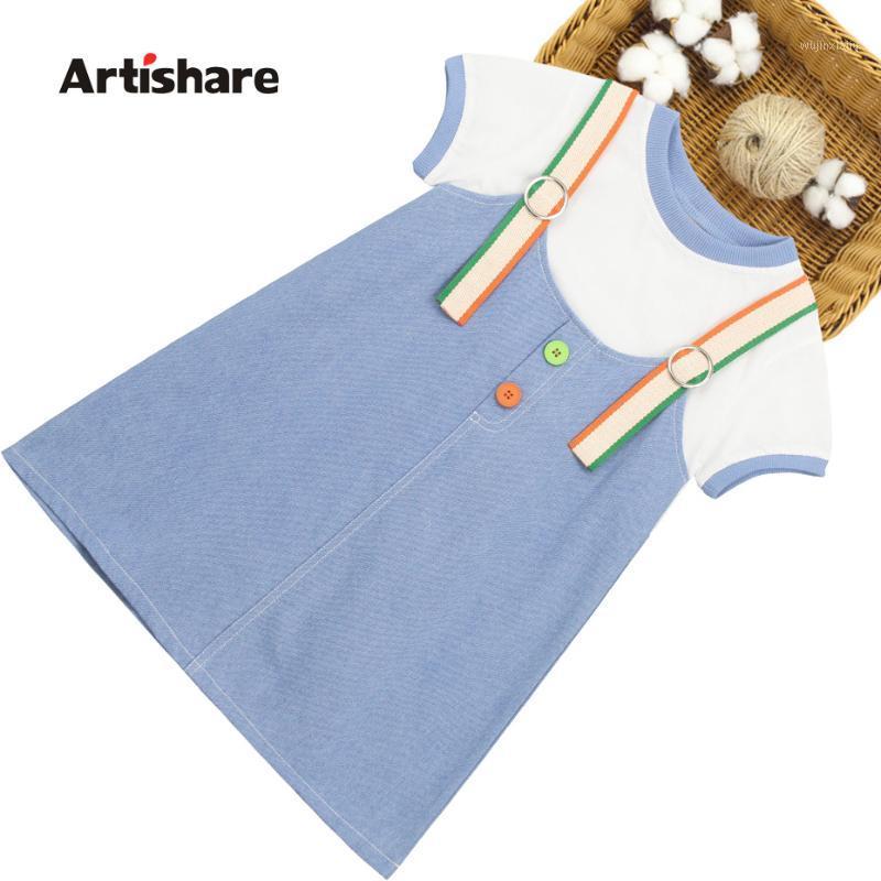 

Girls Summer Dress Patchwork Girls' Dresses Button Kids Dresses Casual Style Teenage Clothes For Girls1, As picture