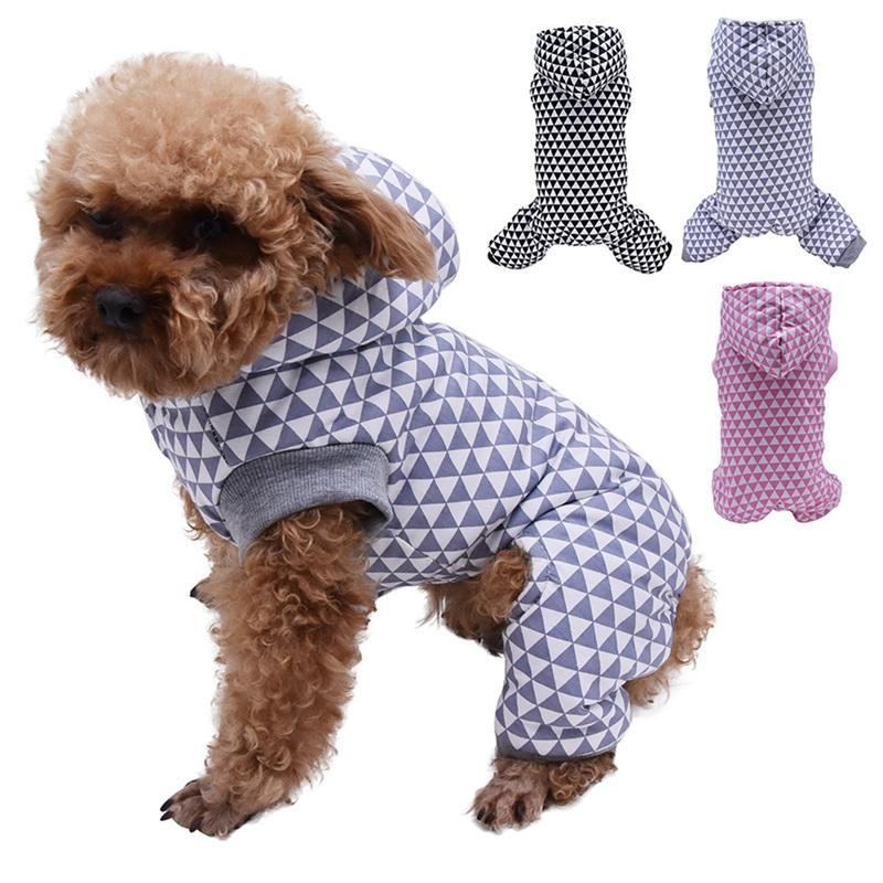 

Geometry Printed Dog Hoodie Four Legs Warm Winter Pet Clothes Cotton Padded Coat for Small Dogs Jumpsuit Winter Dog Clothes, Pink