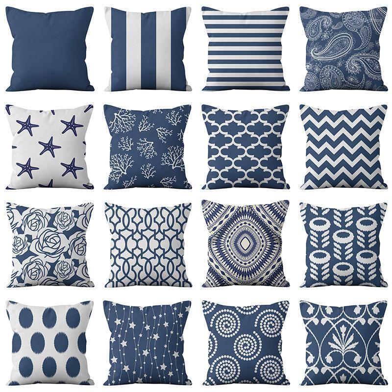 

Cushion/Decorative Pillow Navy Blue Geometric Linen Pillows Cover Modern Fashion Nordic Couch Simple Cushion Livingroom Decor Throw Case