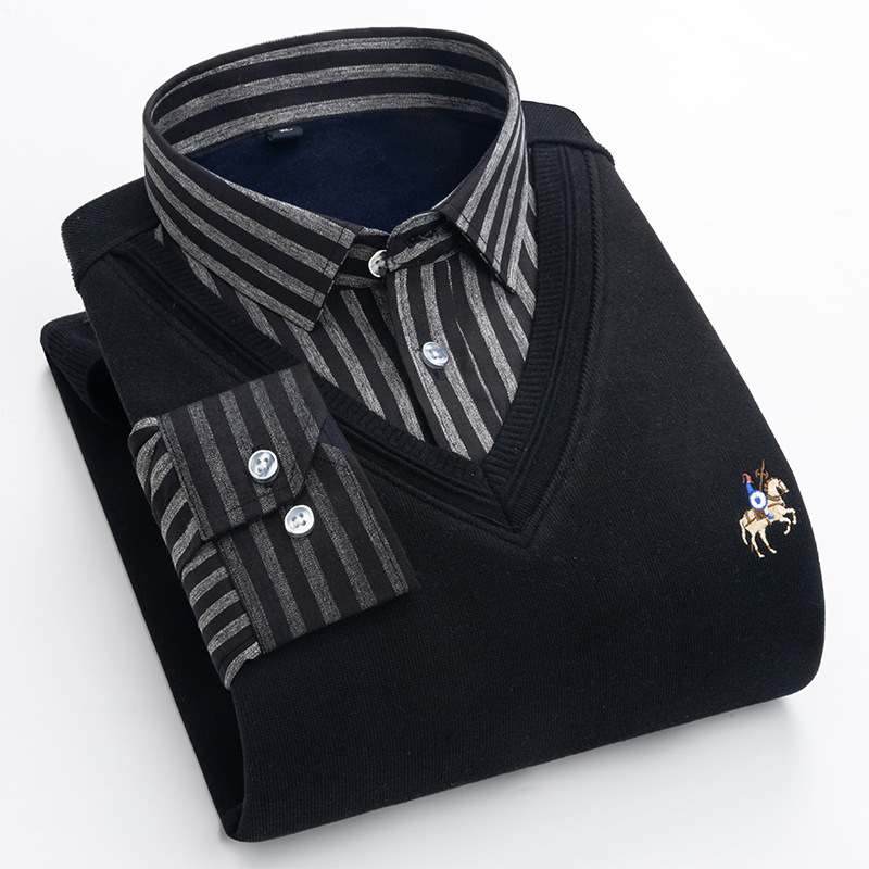 

2021 New Brand Spring Autumn Winter Black Red Long Sleeves v Neck Plus Veet Wram Korea Style Shirt for Men's Oversized Clothing 847h, J006