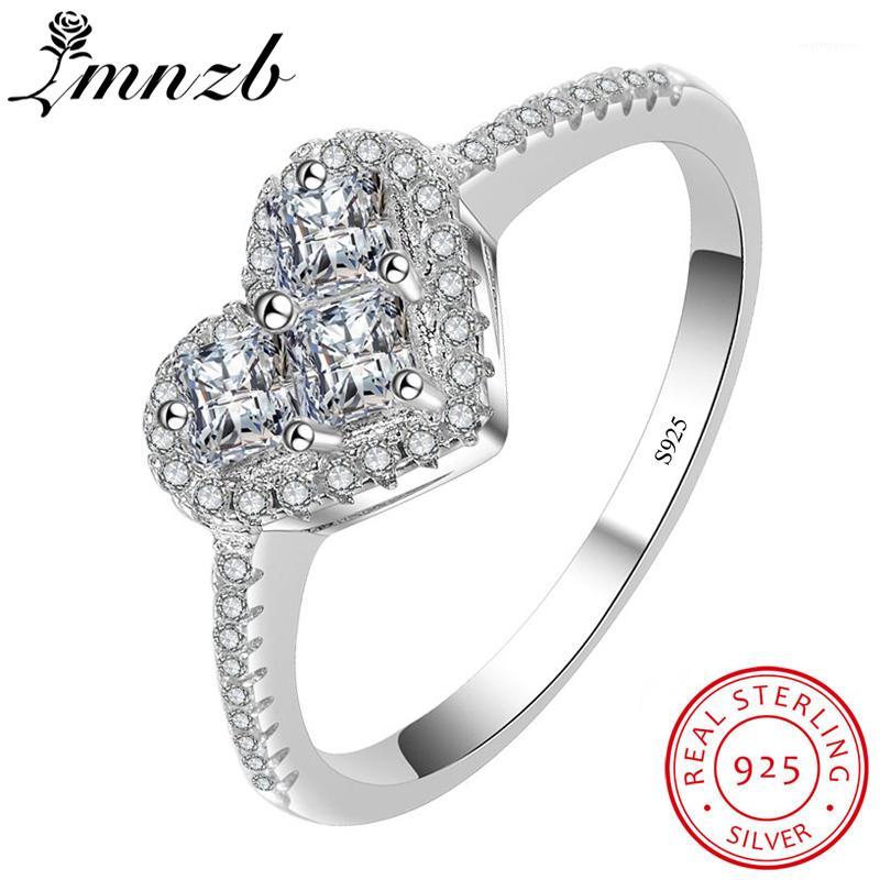 

LMNZB Real Solid 925 Silver Sweet Heart Square Cut CZ Zircon Ring Bride Wedding Jewelry Unique Craft Charming Fashion Gift LR2111