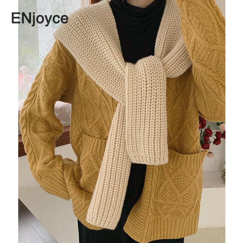 

Scarves Autumn Winter Korean Style Warm Decorative Thicken Knot Scarf Personalized Holiday Casual Knitted Shawl For Women