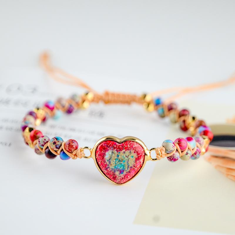 

Natural Stone Heart Charm Bracelets String Braided Macrame Bracelets Jaspers Friendship Wrap Bracelet Femme Women Jewelry