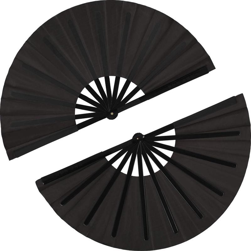 

2 Pieces Large Folding Fan Nylon Cloth Handheld Folding Fan Chinese Tai Chi Black Decoration Fold Hand For Party