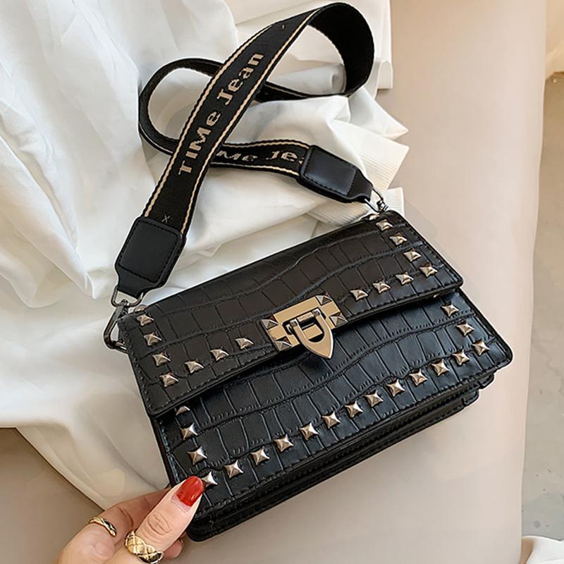 

Stone Pattern PU Leather Crossbody Bags For Women Winter Fashion Rivet Female Trending Bag Brand Designer High Quality Handbags, Black