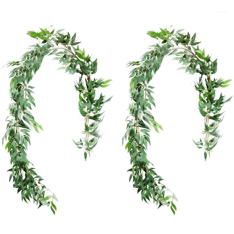 

5.6 Feet Willow Leaves Garland, Artificial Greenery Wedding Vines Faux Flower Wreath Wedding Backdrop, Greenery Table Runner, Ar1, Green
