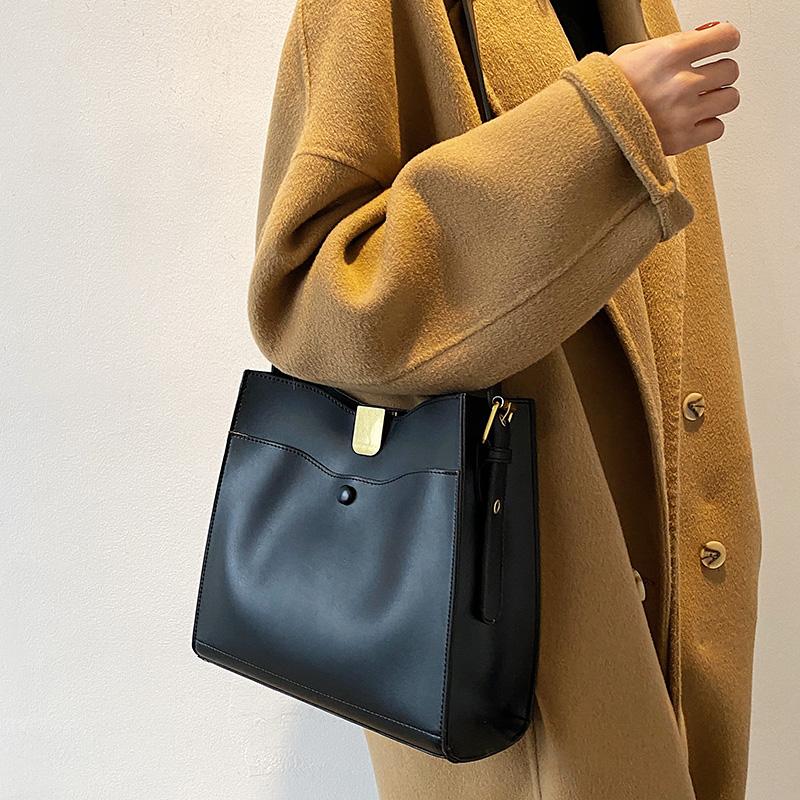 

VeryMe Fashion Pu Leather Women's Handbags Large-capacity Shoulder Crossbody Bag Casual Big Bucket Tote Female bolsos marca lujo, Black