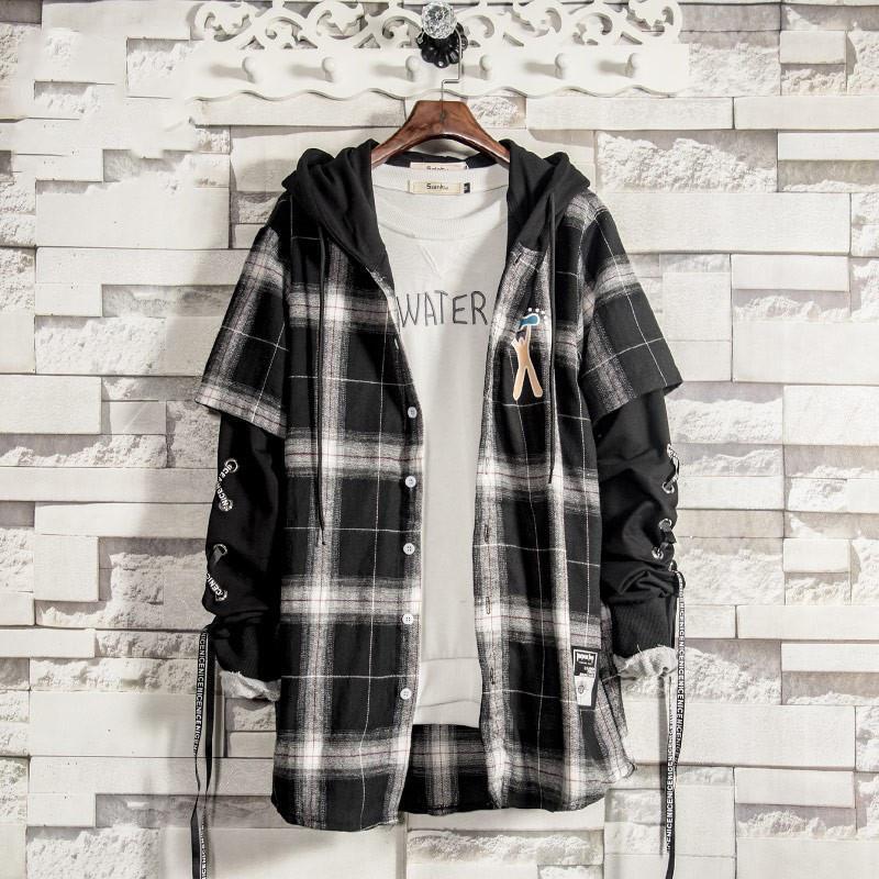 

Japanese Hip Hop Autumn Harajuku Plaid Jacket Men Women Loose Clothing Outerwear Funny Autumn Loose High Street Hoodie Males