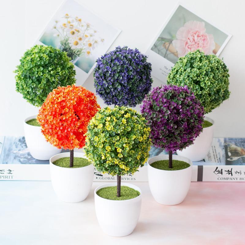

1PC Emulate Pine Cherry Blossom Ball Potted Artificial Flower Bonsai Simulation Decorative Festival Home Wedding Decorations1, Orange
