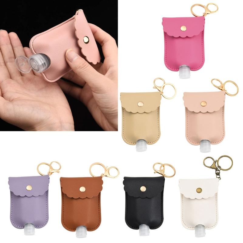 

60ml Portable Squeeze Bottle Empty Leakproof Plastic Travel Bottle for Hand Sanitizer with Leather Keychain Holder Clips