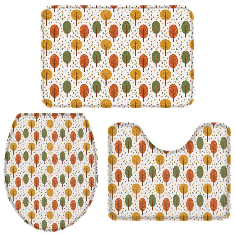 

Autumn Theme Yellow Leaf Forest Bathroom Set Toilet Cover Mat Pedestal Rug Non-Slip Bathroom Accessories Set Home Doormat