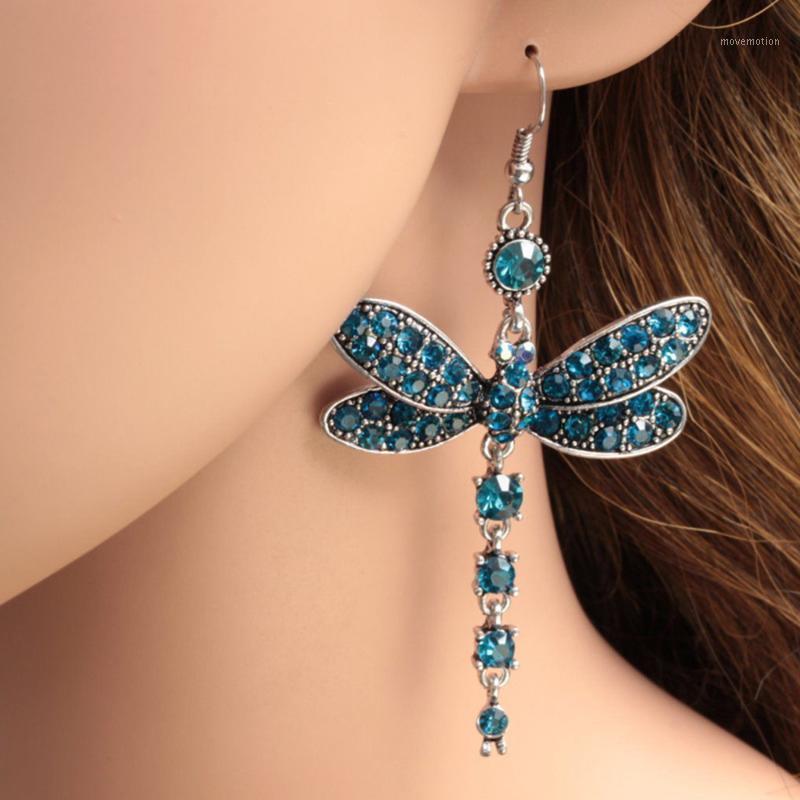 

1 Pair Women's Gorgeous Colors Dragonfly Crystal Rhinestone Silver Plated Hook Earrings Female Special Dragonfly Design Earrings1