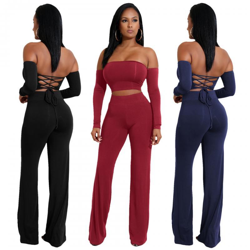 

Women' sports suit pit strip solid color casual slim flared pants sports suit 2-piece set, Black