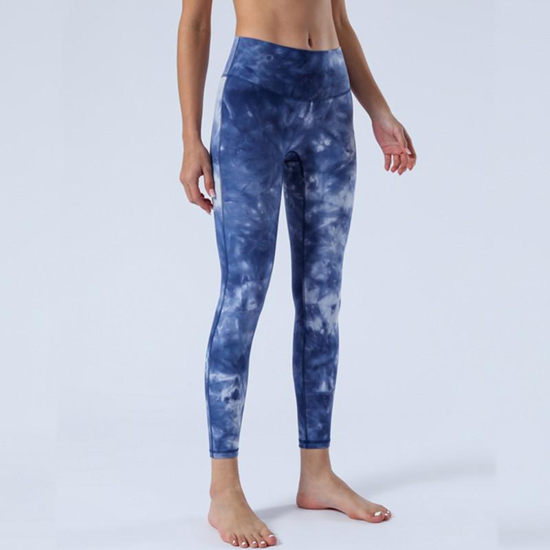 

2021 Spring Summer New Nude No T Line Yoga Pants Women High Waist Elasticity Tie-Dye Printing Gym Running Fitness Pants, Black