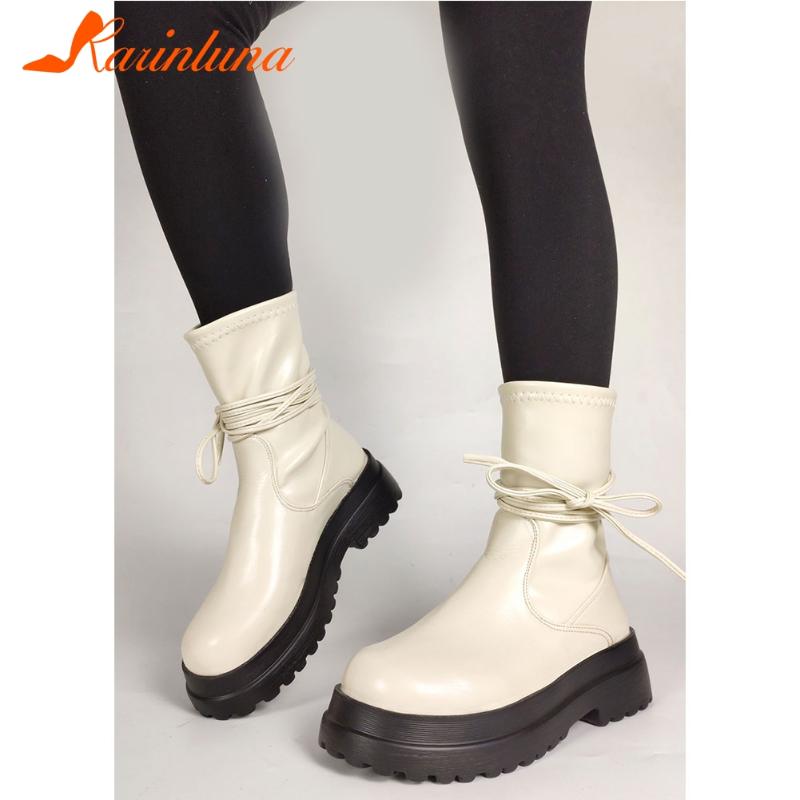 

New Arrivals Leisure Fashionable INS Hot Sale Platform Shoelace Solid Black White Big Size 43 slip-on Chunky Heels Skidproof